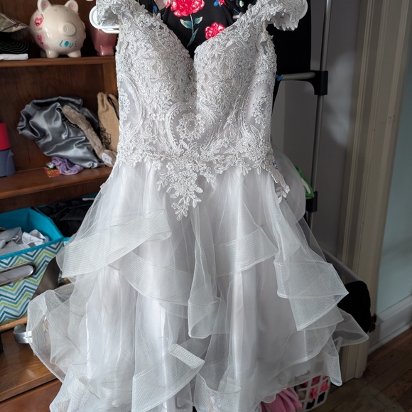 Elegant Light Gray Lace Ruffle Homecoming Dress - Picture 1 of 5